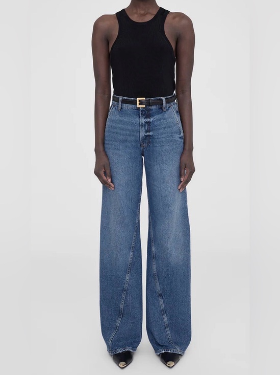 Anine Bing Denim - Anine Bing Mid-Blue High-Rise Wide-Leg Jeans